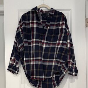 French Connection Navy and Red Plaid Button Down Shirt